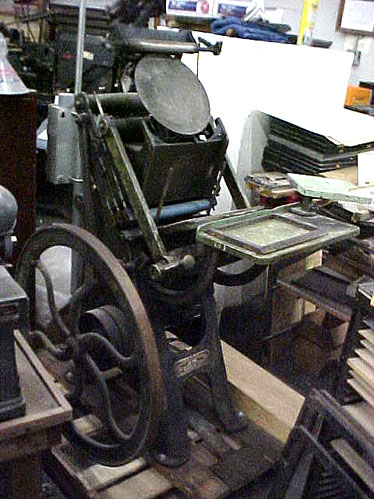 The Perfected Prouty #1 Platen Press at Capitol Business Forms before restoration.